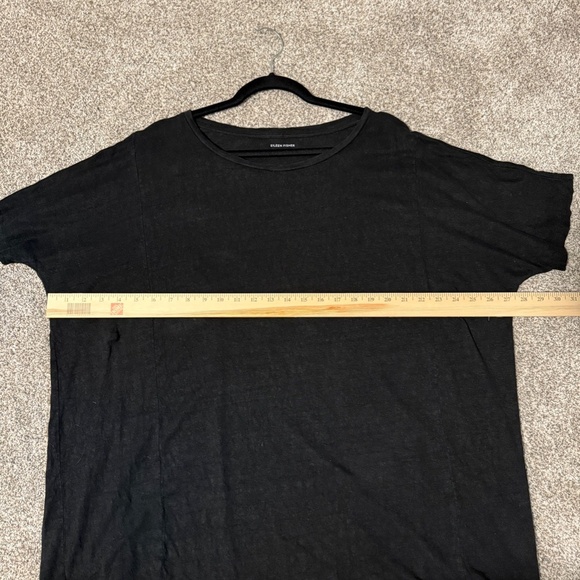 Eileen Fisher Organic Linen Short Sleeve Top – Black (Size S, Oversized Fit) - Picture 4 of 5